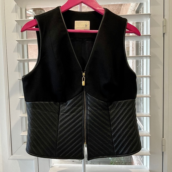 Alberto Makali Jackets & Blazers - ALBERTO MAKALI 100% WOOL REAL LEATHER MOTO VEST BLACK, 12, CHEVRON, ZIP FRONT